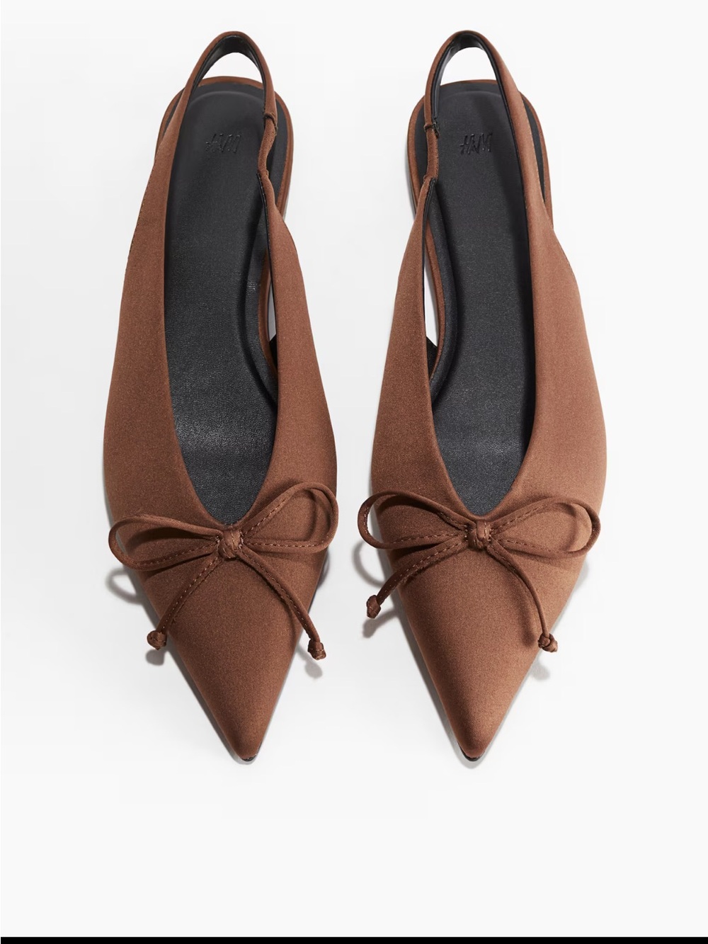 NEW H&M Brown Pointed Toe Slingback Flats with Bow